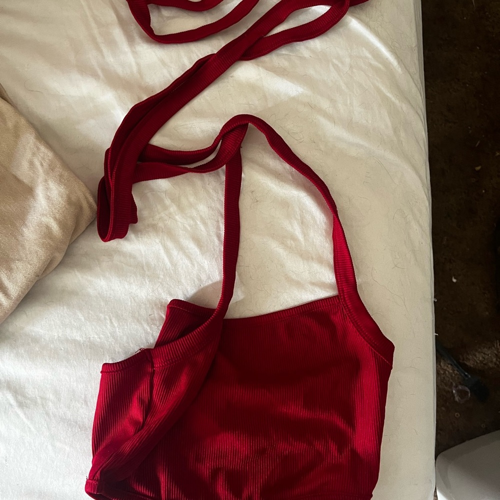 Red tie crop top